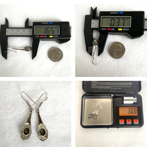 Sterling Silver 925 Dainty Abalone Elongated Dangle Drop Earrings - Picture 8 of 15